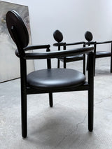 4 VICO MAGISTRETTI „PAN“ CHAIRS FOR ROSENTHAL ASH WOOD & BLACK LEATHER, 1980s