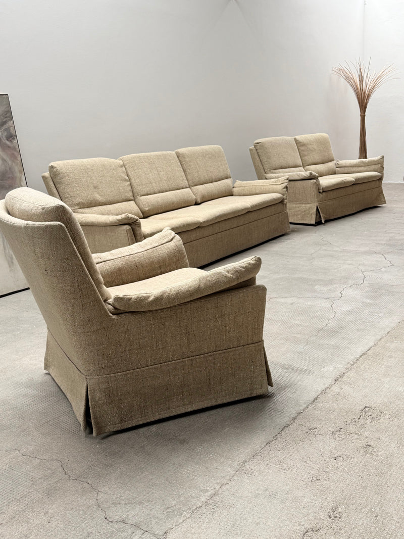 CARL STRAUB SEATING GROUP WOOL ARMCHAIR & SOFA, GERMANY 1970s