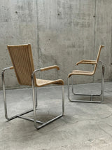 SET OF 2 TECTA D20 RATTAN TUBULAR STEEL CANTILEVER CHAIRS, GERMANY 1980s