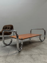 XL MIDCENTURY COFFEE TABLE CHROMED TUBULAR STEEL BROWN GLASS, 1960s