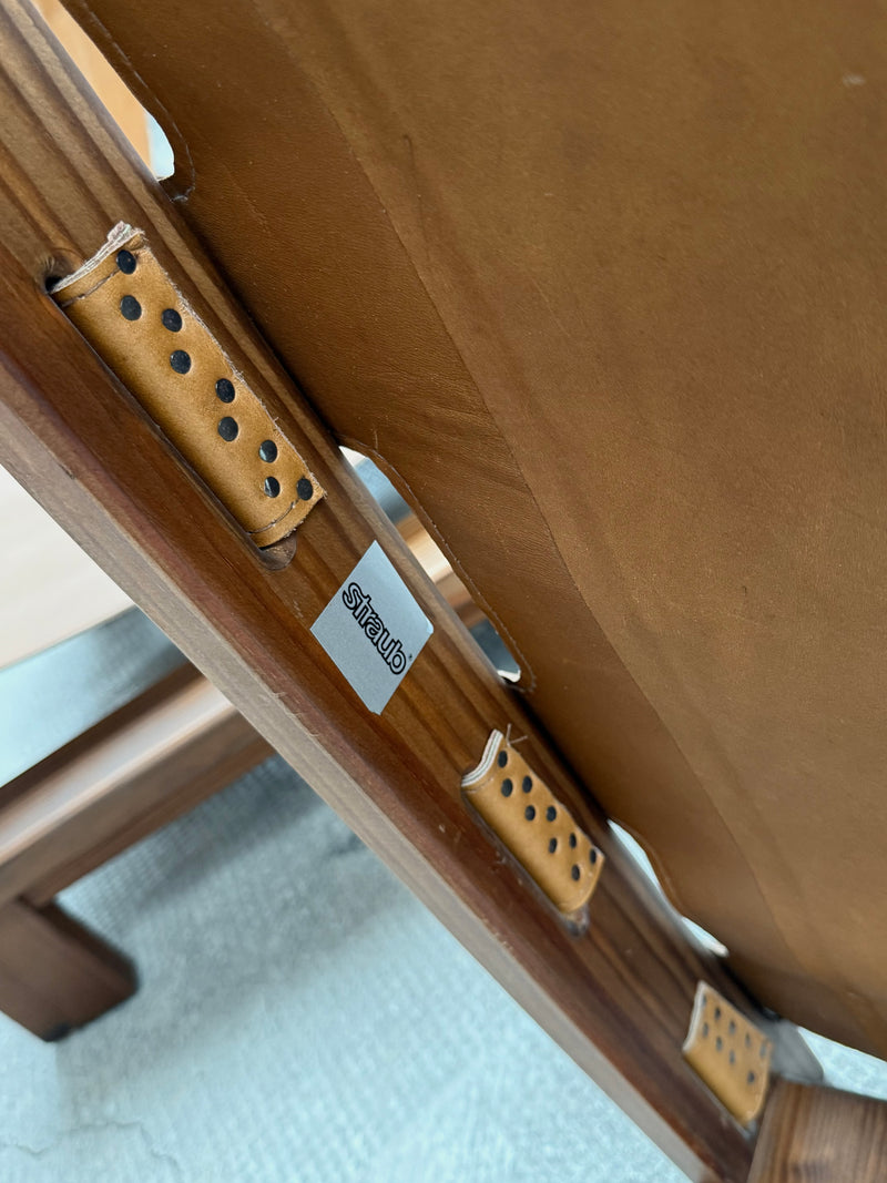 CARL STRAUB MODULAR SEATING GROUP ARMCHAIR COFFEE TABLE IM SOLID PINE WOOD, COGNAC LEATHER, GERMANY 1960s