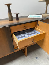 MIDCENTURY BOG OAK SIDEBOARD WITH 4 DOORS AND HIDDEN DRAWERS, 1960s