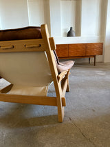 MAISON REGAIN ARMCHAIR, 2-SEATER & OTTOMAN SET LEATHER OAK WOOD, FRANCE 1960s