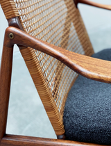 SET OF 2 HARTMUT LOHMEYER FOR WILKHAHN „MODEL 400“ TEAK WOOD RATTAN ARMCHAIRS, GERMANY 1960s