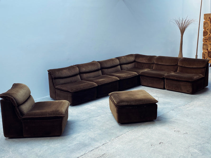 Rolf Benz Modular Sitzgruppe Sessel Sofa Samt dunkelbraun Deutschland 1970er Jahre