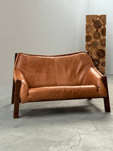 BRAZILIAN DESIGN ARMCHAIR & SOFA  OAK WOOD CAMEL LEATHER, 1970s