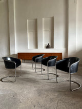 SET OF 4 ARRBEN „PAMELA“ CANTILEVER CHAIRS IN BLACK SADDLE LEATHER & TUBULAR STEEL, ITALY 1980s