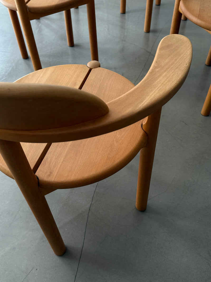 TEAM 7 DINING TABLE ROUND EXTANDABLE & 6 CHAIRS BEECH WOOD, AUSTRIA 1990S