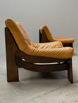 MAISON REGAIN LEATHER OAK ARMCHAIRS & SOFA, FRANCE 1970s