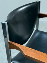 LÜBKE BAUHAUS OFFICE ARMCHAIRS LEATHER NUTWOOD CHROME, GERMANY 1960S