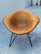 Harry Bertoia für Knoll International „Diamond Chair“ mit cognacfarbenem Lederbezug 1960er Jahre