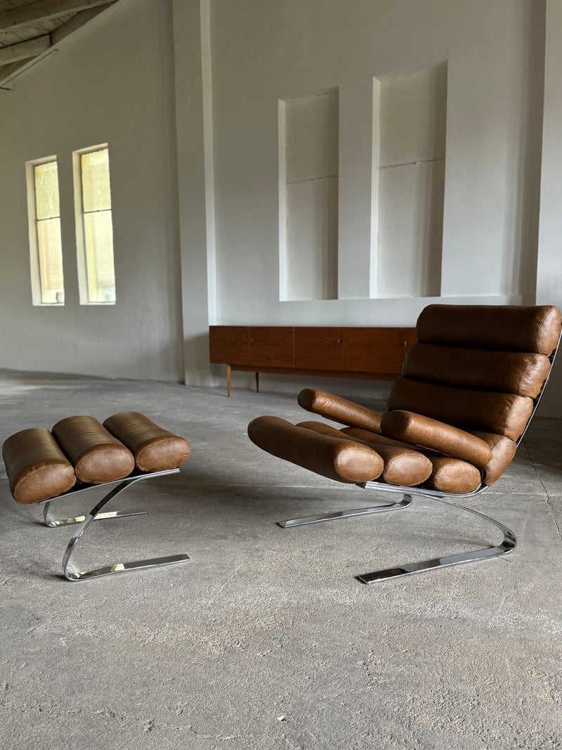 COR SINUS CANTILEVER LOUNGE CHAIR LEATHER CHROME PLATED STEEL, GERMANY 1970s
