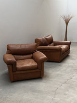ROCHE BOBOIS ARMCHAIR & SOFA SET BUFFALO LEATHER, FRANCE 1970s