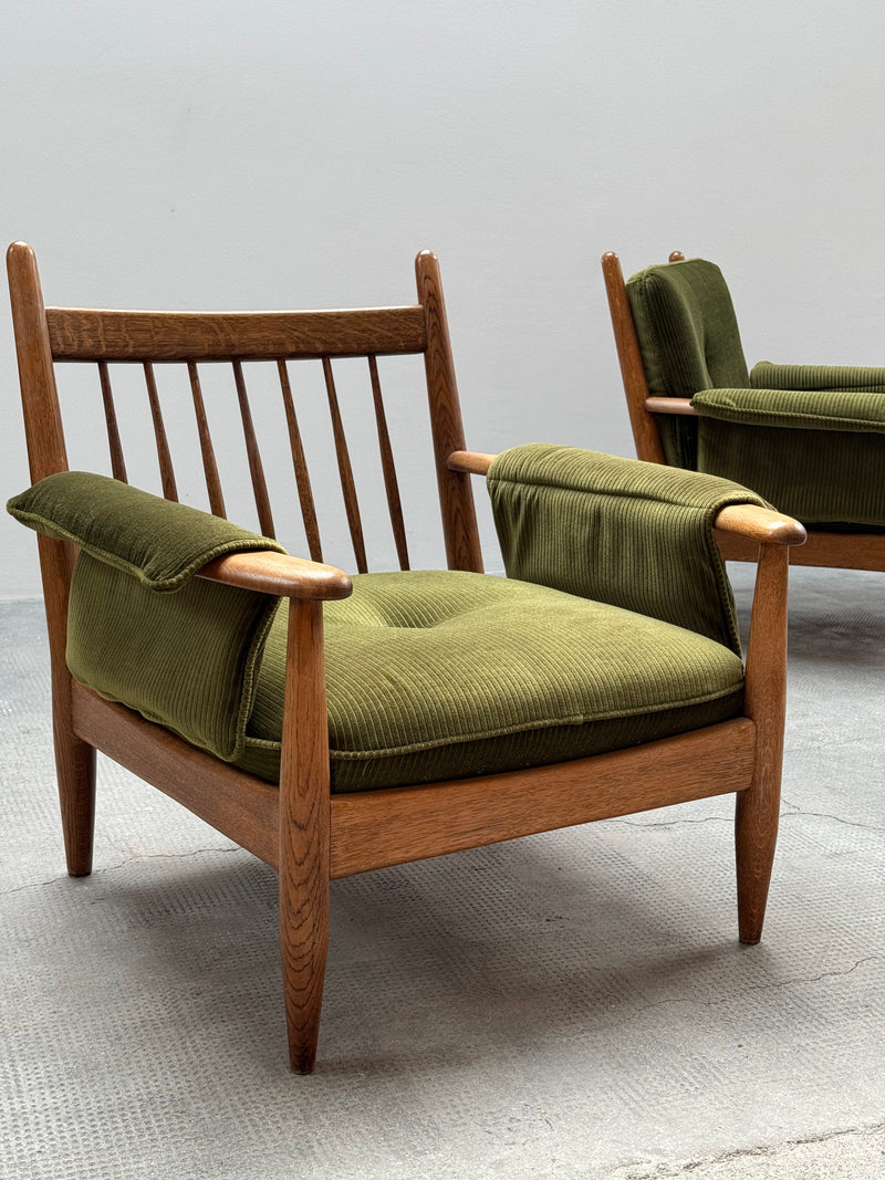 WILHELM KNOLL MODULAR ARMCHAIR COFFEE TABLE SET OAK GREEN VELVET CORDUROY, GERMANY 1960S