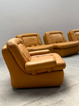 DREIPUNKT MODULAR SECTIONAL SOFA ARMCHAIRS LEATHER YELLOW, GERMANY 1970s