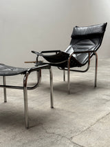 HANS EICHENBERGER FOR STRÄSSLE LOUNGE ARMCHAIR WITH STOOL LEATHER TUBULAR STEEL, SWITZERLAND 1970s