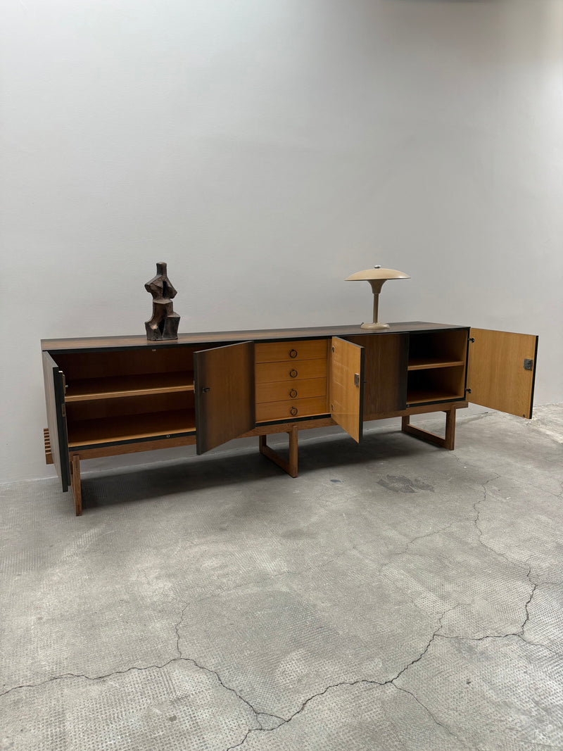 MIDCENTURY BOG OAK SIDEBOARD WITH 4 DOORS AND HIDDEN DRAWERS, 1960s