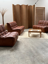 CARL STRAUB SECTIONAL MODULAR LOUNGE SEATING GROUP EASY CHAIR & SOFA LEATHER, GERMANY 1970s