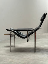 HANS EICHENBERGER FOR STRÄSSLE LOUNGE ARMCHAIR WITH STOOL LEATHER TUBULAR STEEL, SWITZERLAND 1970s