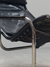 HANS EICHENBERGER FOR STRÄSSLE LOUNGE ARMCHAIR & STOOL LEATHER, SWITZERLAND 1970s