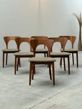 SET OF 6 NIELS KOEFOED FOR KOEFOED HORNSLET „PETER“ TEAK WOOD DINING CHAIRS, DENMARK 1950s