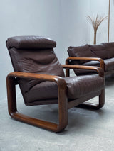 BURKHARD VOGTHERR FOR ROSENTHAL STUDIOLINE „HOMBRE“ ARMCHAIR & 3-SEATER SOFA ASH WOOD LEATHER, GERMANY 1970s
