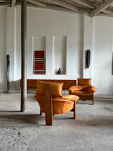 BRAZILIAN DESIGN BRUTALIST SEATING GROUP LEATHER OAK, 1970s