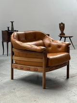 SET OF 2 SVEN ELLEKAER FOR COJA ARMCHAIRS LEATHER WOOD, NETHERLANDS 1960s