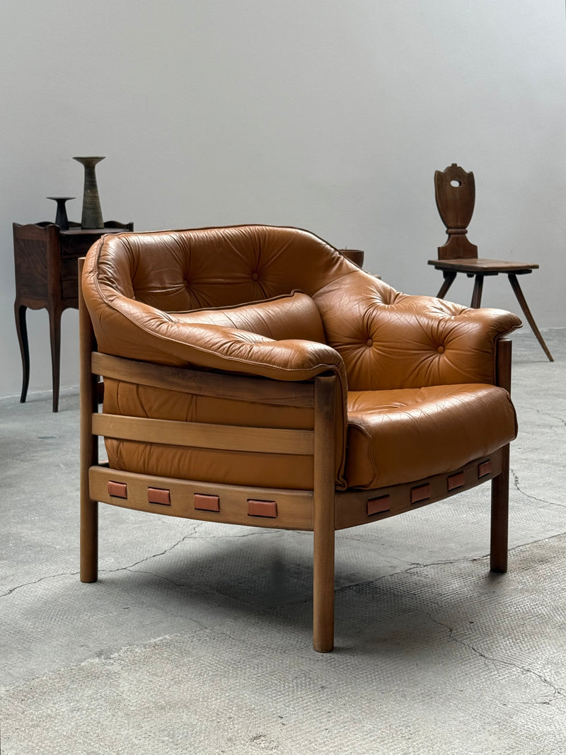 SET OF 2 SVEN ELLEKAER FOR COJA ARMCHAIRS LEATHER WOOD, NETHERLANDS 1960s