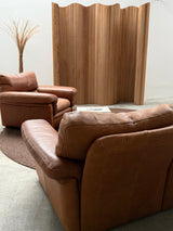 ROCHE BOBOIS ARMCHAIR & SOFA THICK BROWN LEATHER, FRANCE 1970s