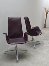FABRICIUS & KASTHOLM FOR KNOLL ‚FK LOUNGE CHAIR 6725‘ LEATHER ALUMINIUM SWIVEL ARMCHAIR