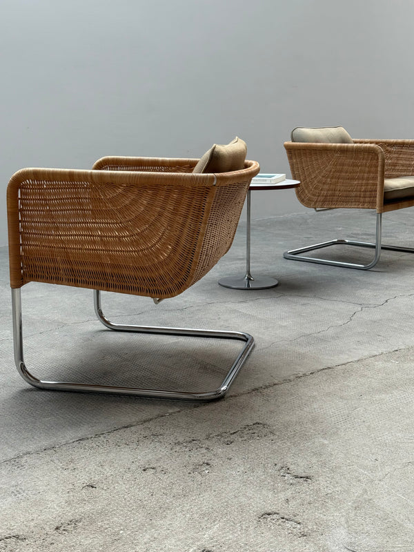 WILLIAM DUNKEL FOR TECTA „D44“ KRAGSTUHL CANTILEVER ARMCHAIRS RATTAN CHROME, GERMANY 1960s