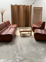 CARL STRAUB SECTIONAL MODULAR LOUNGE SEATING GROUP EASY CHAIR & SOFA LEATHER, GERMANY 1970s