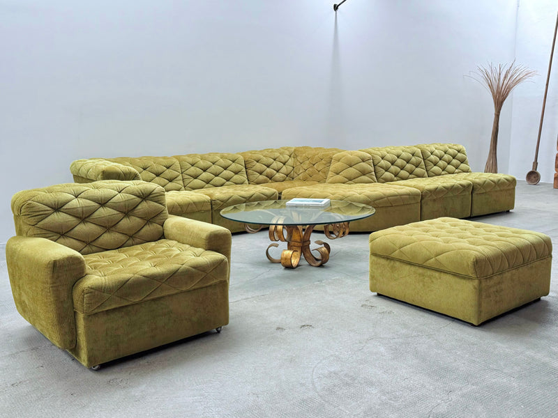 LAAUSER SECTIONAL SOFA ARMCHAIR GREEN VELVET, GERMANY 1970S