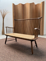 ARNO LAMBRECHT FOR WK-MÖBEL SPINDLE BENCH WOOD RUSH, GERMANY 1950s