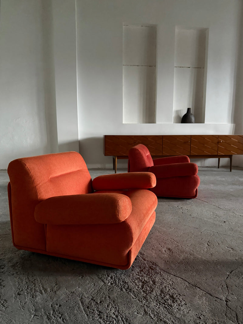 SET OF 2 JO OTTERPOHL FOR COR LOUNGE ARMCHAIRS RED & ORANGE, GERMANY 1960s