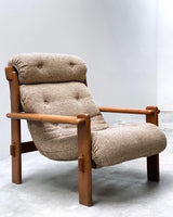 Skandinavischer 1960er Jahre Eiche Massiv Holz Bouclé Lounge Sessel