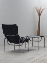 HANS EICHENBERGER FOR STRÄSSLE LOUNGE ARMCHAIR & STOOL LEATHER, SWITZERLAND 1970s