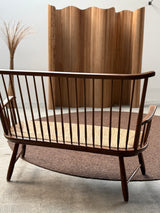 ARNO LAMBRECHT FOR WK-MÖBEL SPINDLE BENCH WOOD RUSH, GERMANY 1950s