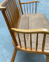ARNO LAMBRECHT FOR WK-MÖBEL SPINDLE BENCH BEECH WOOD WOVEN RUSH, GERMANY 1950s