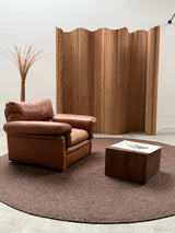 ROCHE BOBOIS ARMCHAIR & SOFA THICK BROWN LEATHER, FRANCE 1970s