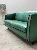 DE SEDE GREEN LEATHER ART DECO ROCKABILLY SOFA, SWITZERLAND 1970s