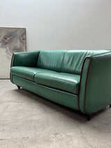 DE SEDE GREEN LEATHER ART DECO ROCKABILLY SOFA, SWITZERLAND 1970s