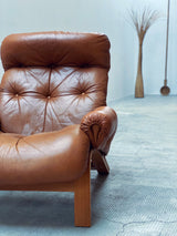 Elsa & Nordahl Solheim für Rykken & Co. Modular Sessel Sofa Sitzgruppe Teakholz Cognac Leder, Norwegen 1970er Jahre