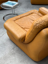 DREIPUNKT MODULAR SECTIONAL SOFA ARMCHAIRS LEATHER YELLOW, GERMANY 1970s