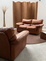 ROCHE BOBOIS ARMCHAIR & SOFA THICK BROWN LEATHER, FRANCE 1970s