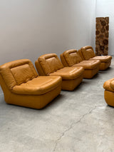 DREIPUNKT MODULAR SECTIONAL SOFA ARMCHAIRS LEATHER YELLOW, GERMANY 1970s