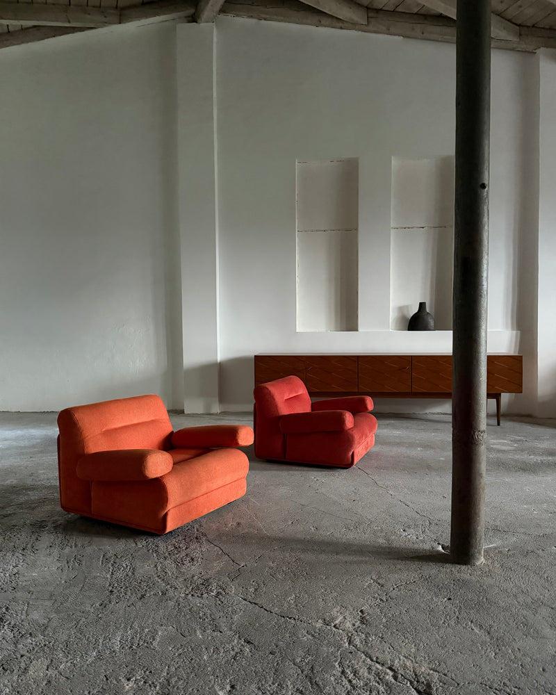 SET OF 2 JO OTTERPOHL FOR COR LOUNGE ARMCHAIRS RED & ORANGE, GERMANY 1960s