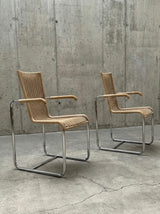 SET OF 2 TECTA D20 RATTAN TUBULAR STEEL CANTILEVER CHAIRS, GERMANY 1980s