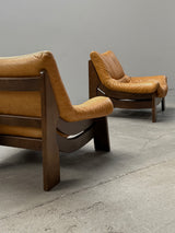 MAISON REGAIN LEATHER OAK ARMCHAIRS & SOFA, FRANCE 1970s